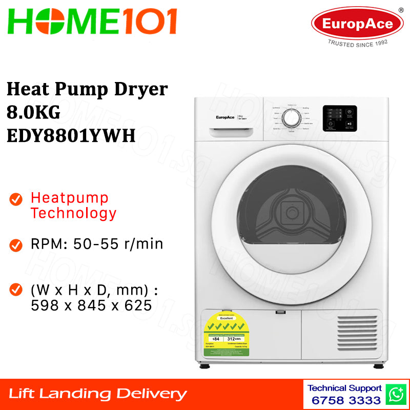 Europace Heat Pump Dryer 8.0KG EDY8801YWH