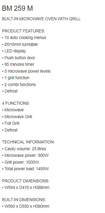 EF Built-In Microwave Oven BM 259 M