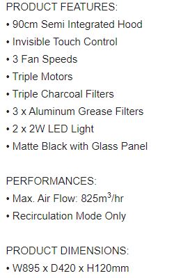 EF Semi Integrated Hood 90cm EFCH 9234T BK
