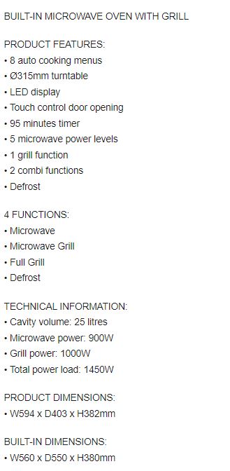 EF Built-In Microwave Oven EFBM 2591 M