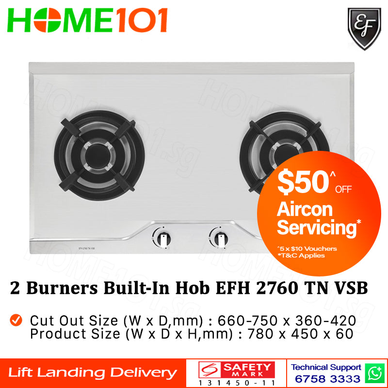EF Built In Stainless Steel Hob 2 Burners EFH 2760 TN VSB