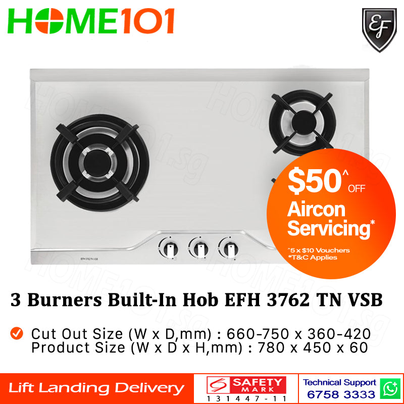 EF Built In Stainless Steel Hob 3 Burners EFH 3762 TN VSB