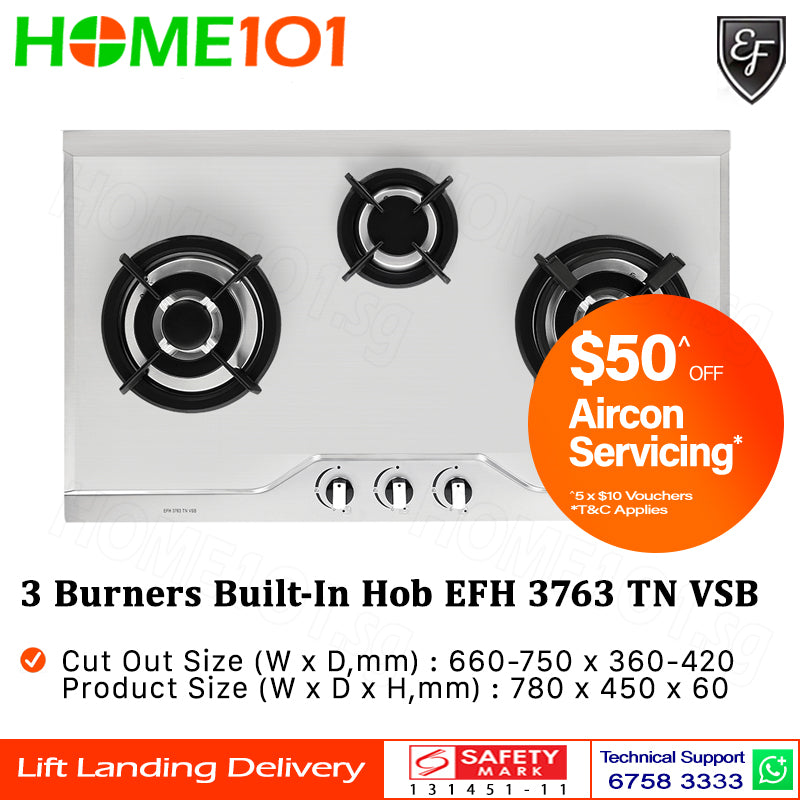 EF Built In Stainless Steel Hob 3 Burners EFH 3763 TN VSB