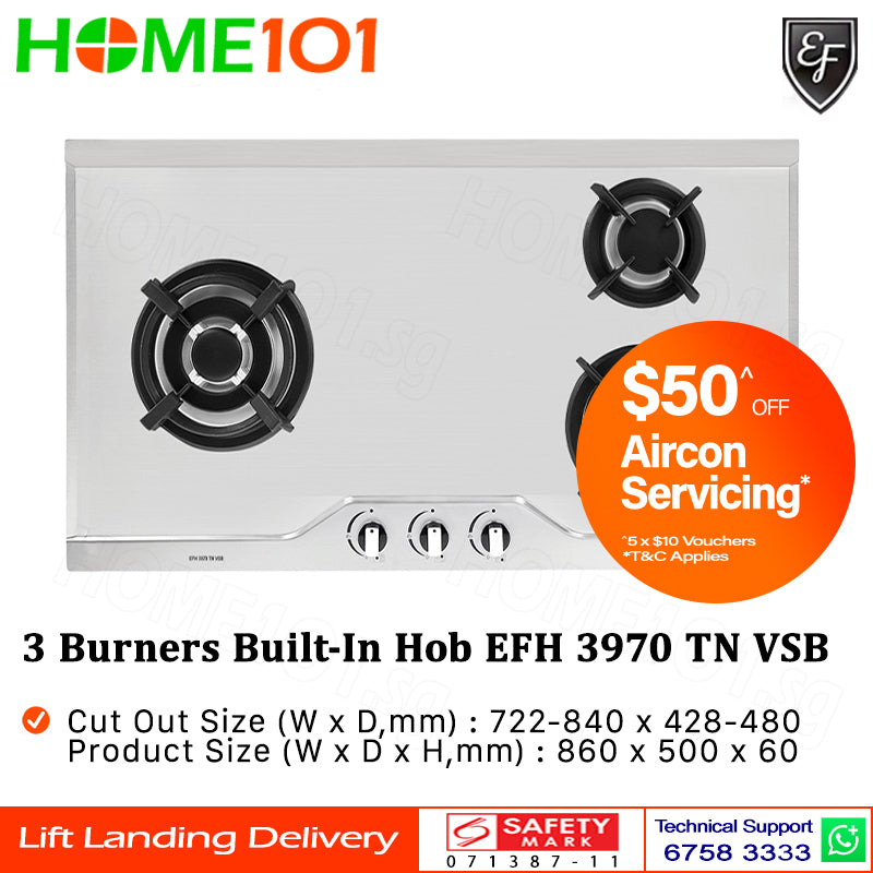 EF Built In Stainless Steel Hob 3 Burners EFH 3970 TN VSB