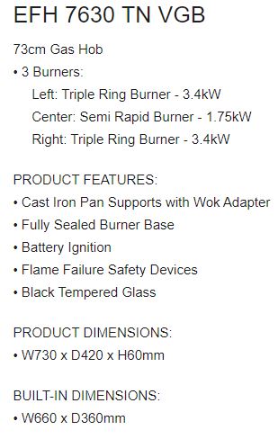 EF 3 Burners Built-In Hob EFH 7630 TN VGB