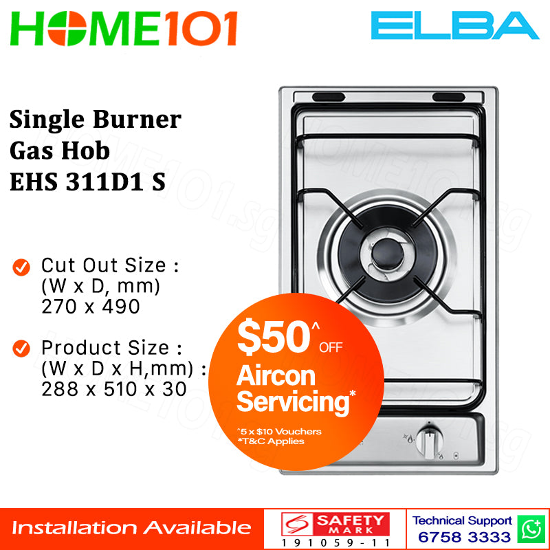 Elba Single Burner Gas Hob EHS 311D1 S
