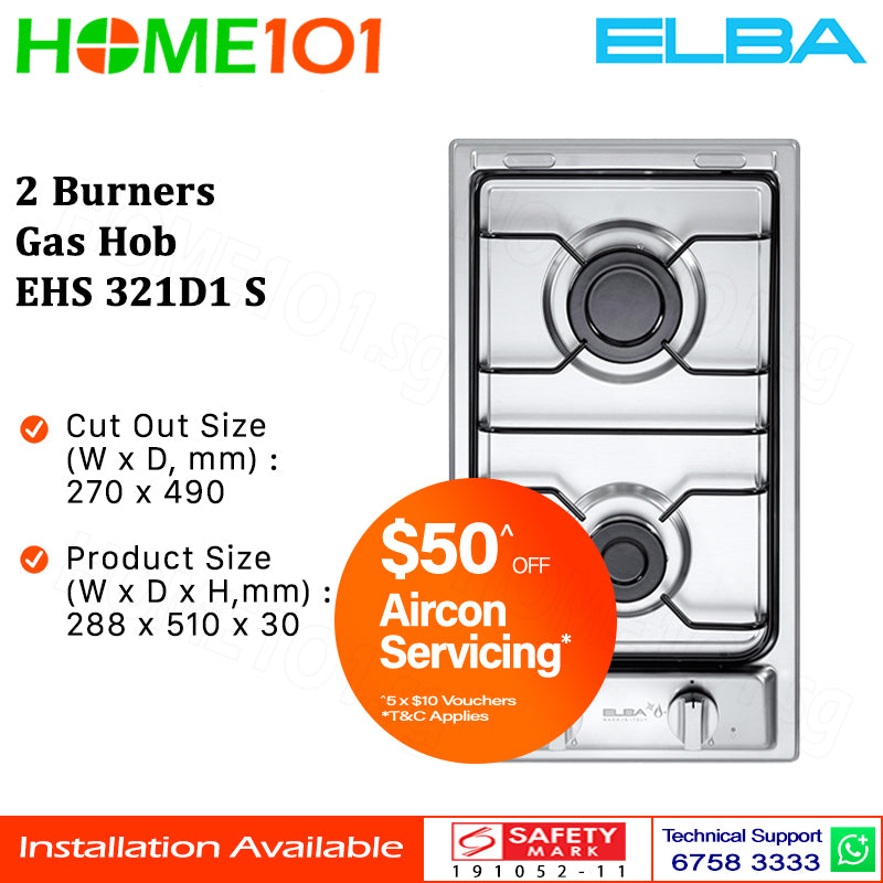 Elba 2 Burners Gas Hob EHS 321D1 S