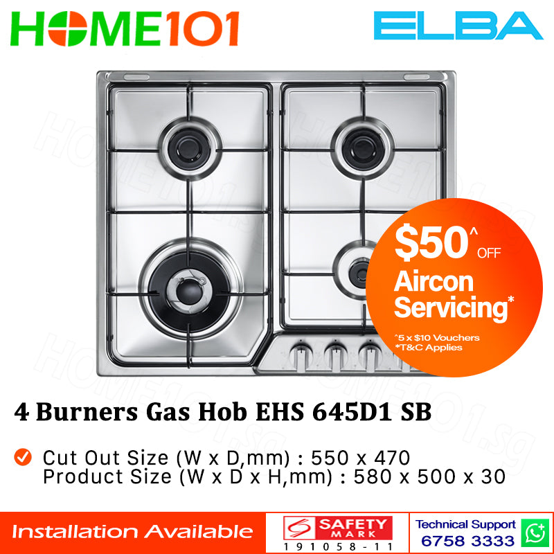 Elba 4 Burners Gas Hob EHS 645D1 SB