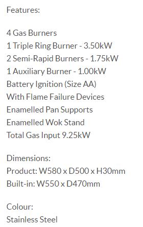 Elba 4 Burners Gas Hob EHS 645D1 SB