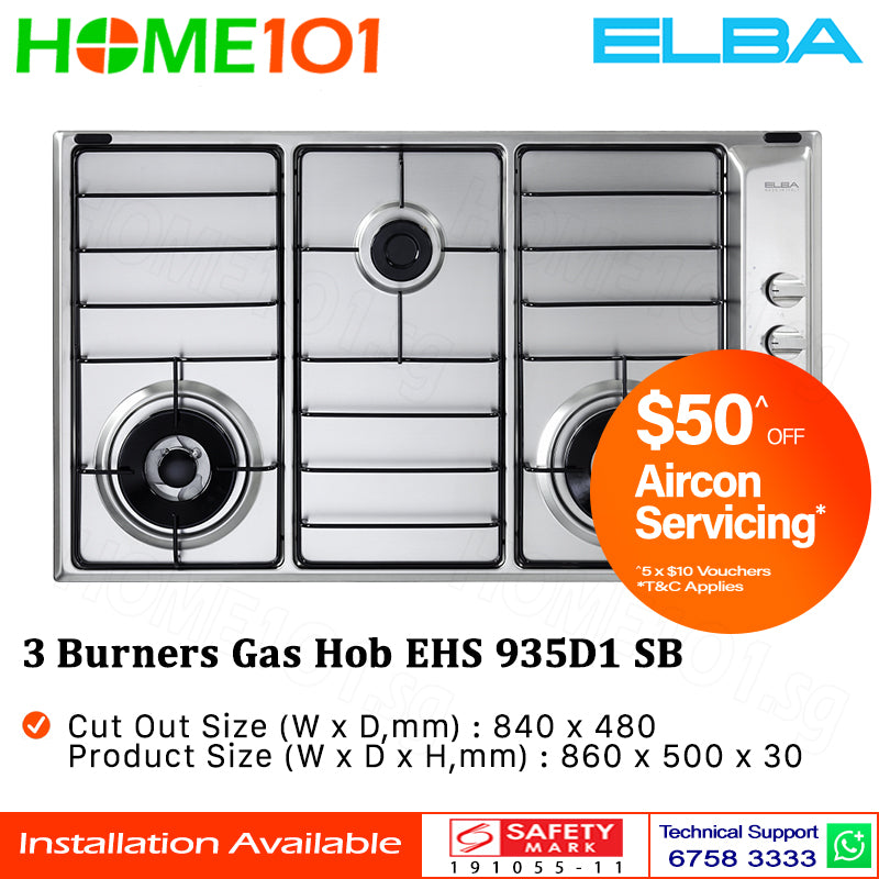 Elba Built In Stainless Steel Hob 3 Burners EHS 935D1 SB