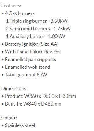 Elba Built In Stainless Steel Hob 4 Burners EHS 945D1 SB