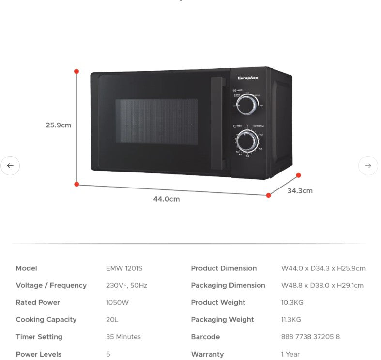 Europace Microwave Oven 20L EMW1201SBK
