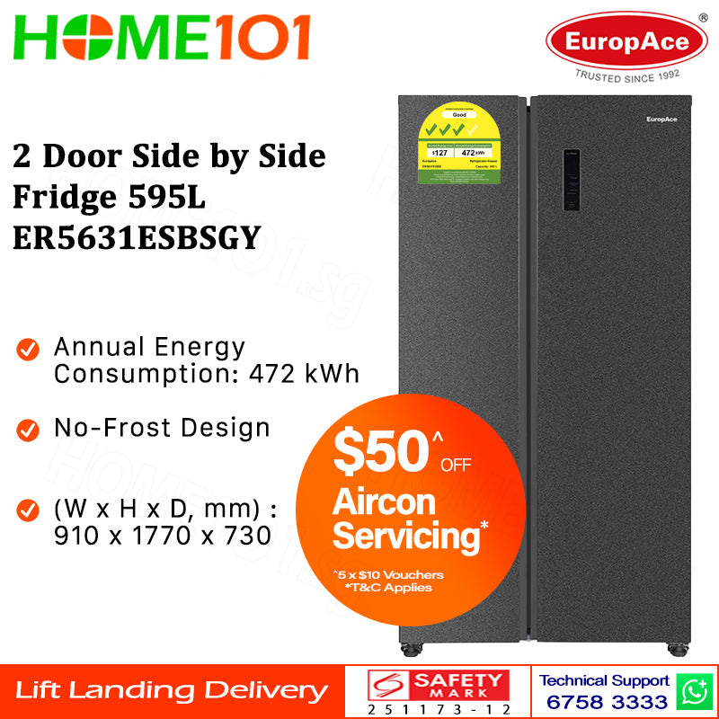 Europace 2 Door Side by Side Fridge 595L ER5631ESBSGY