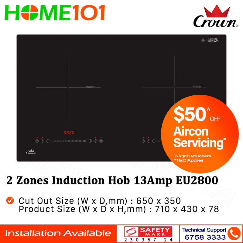 Crown 2 Zones Induction Hob 13 - 15Amp EU2800 || EU3500 *FREE INSTALLATION*