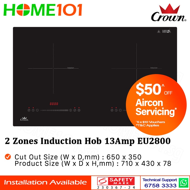 Crown 2 Zones Induction Hob 13Amp EU2800