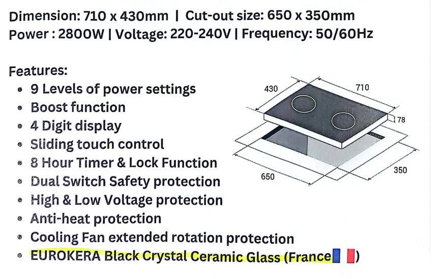 Crown 2 Zones Induction Hob 13 - 15Amp EU2800 || EU3500 *FREE INSTALLATION*