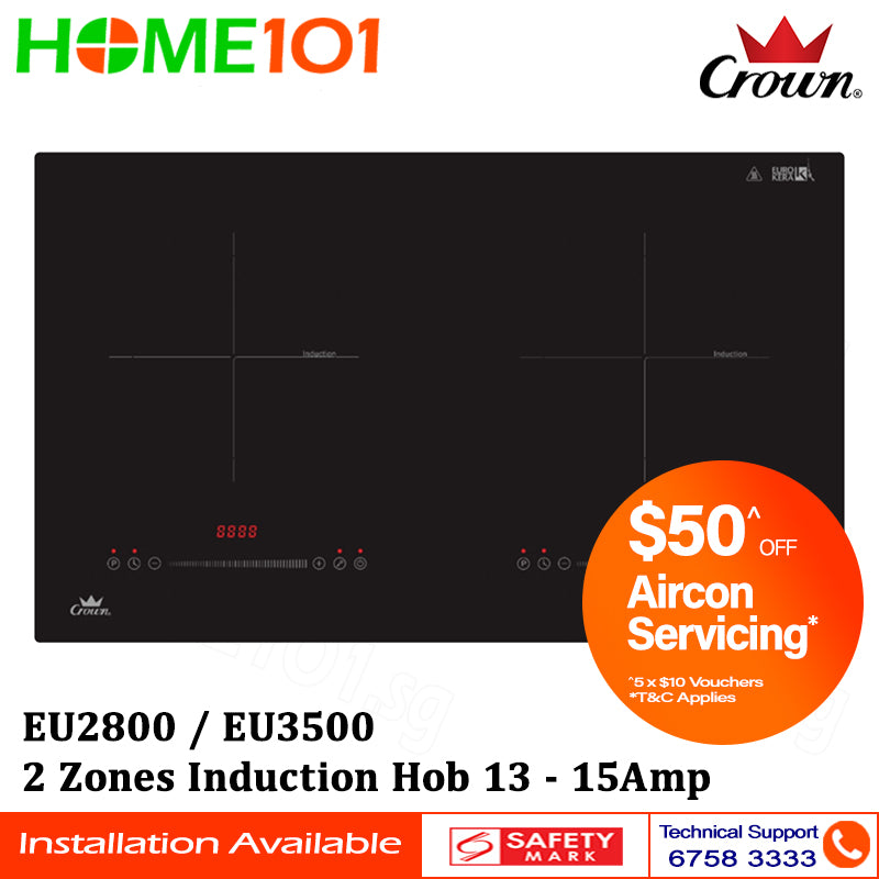 Crown 2 Zones Induction Hob 13 - 15Amp EU2800 || EU3500 *FREE INSTALLATION*