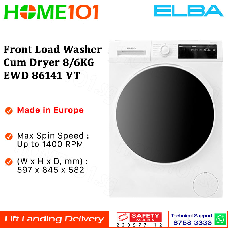 Elba Front Load Washer Cum Dryer 8KG / 6KG EWD 86141 VT