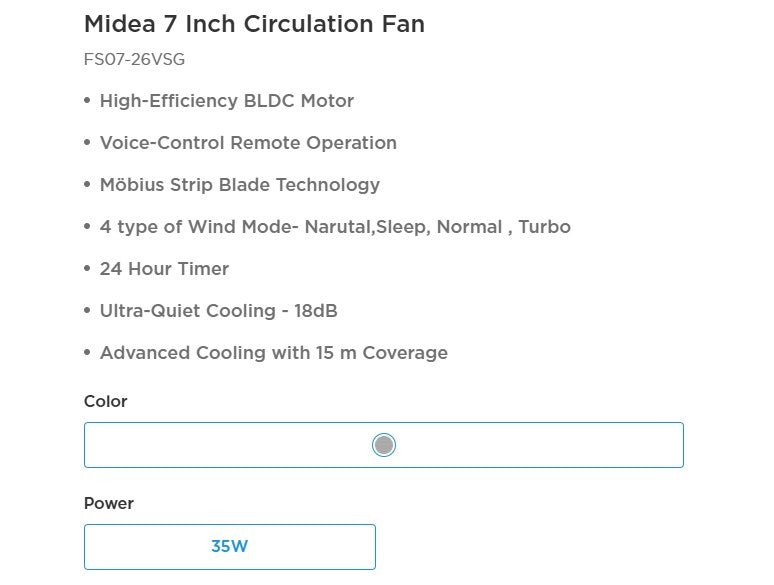 Midea Circulation Fan 7" FS07-26VSG