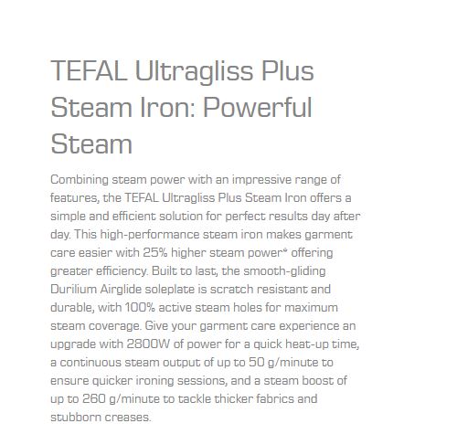 Tefal Ultragliss Plus Steam Iron 2800W FV6820