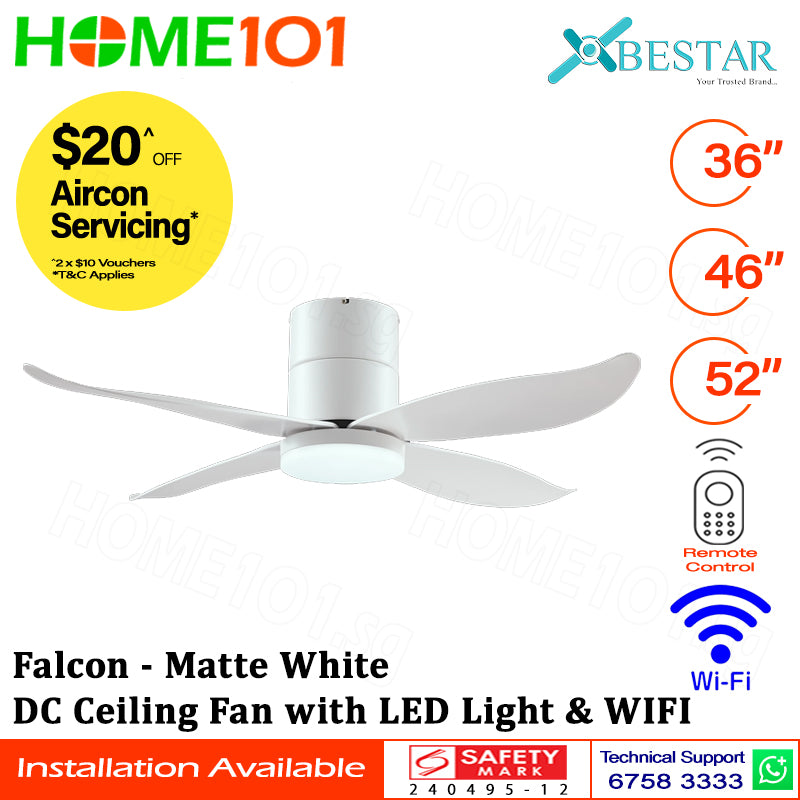 ($1 REPLACEMENT) Bestar DC Motor Ceiling Fan with LED Light & Wi-Fi 36"/46"/52" Falcon