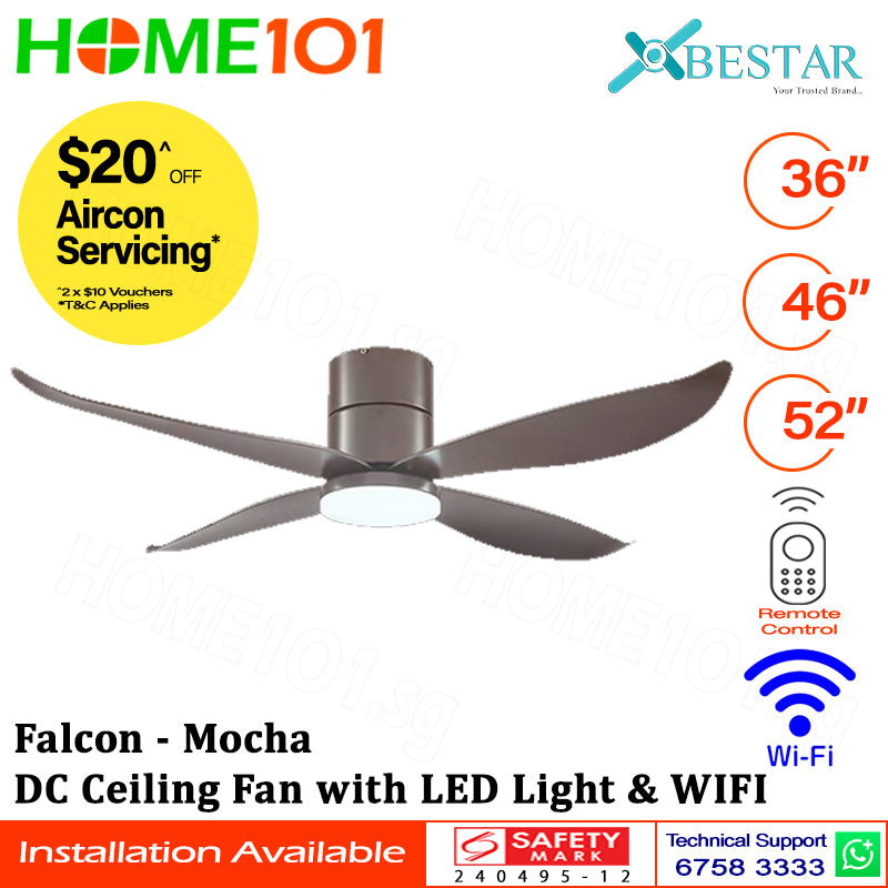 ($1 REPLACEMENT) Bestar DC Motor Ceiling Fan with LED Light & Wi-Fi 36"/46"/52" Falcon