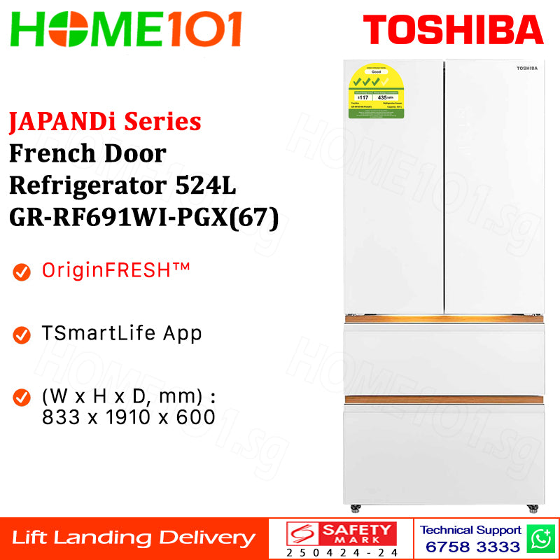 PRE-ORDER (ETA MID AUG) Toshiba JAPANDi Style French Door Fridge 524L GR-RF691WI-PGX(67)