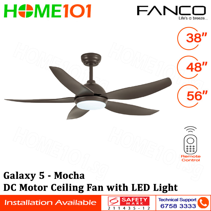 Fanco DC Motor Ceiling Fan with LED Light & Remote Control 38" / 48" / 56" Galaxy 5