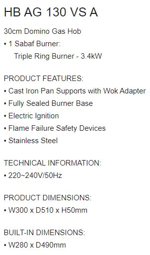 EF Single Burner Domino Hob HB AG 130 VS A