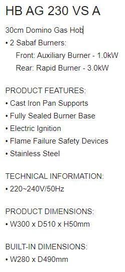 EF 2 Burners Domino Hob HB AG 230 VS A