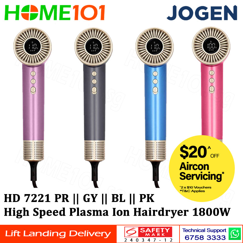 Jogen High Speed Plasma Ion Hairdryer 1800W HD 7221 BL || HD 7221 GY || HD 7221 PK || HD 7221 PR