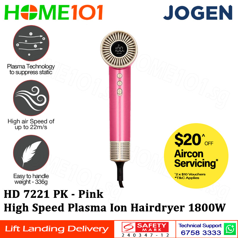 Jogen High Speed Plasma Ion Hairdryer 1800W HD 7221 BL || HD 7221 GY || HD 7221 PK || HD 7221 PR
