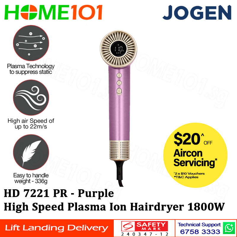 Jogen High Speed Plasma Ion Hairdryer 1800W HD 7221 BL || HD 7221 GY || HD 7221 PK || HD 7221 PR