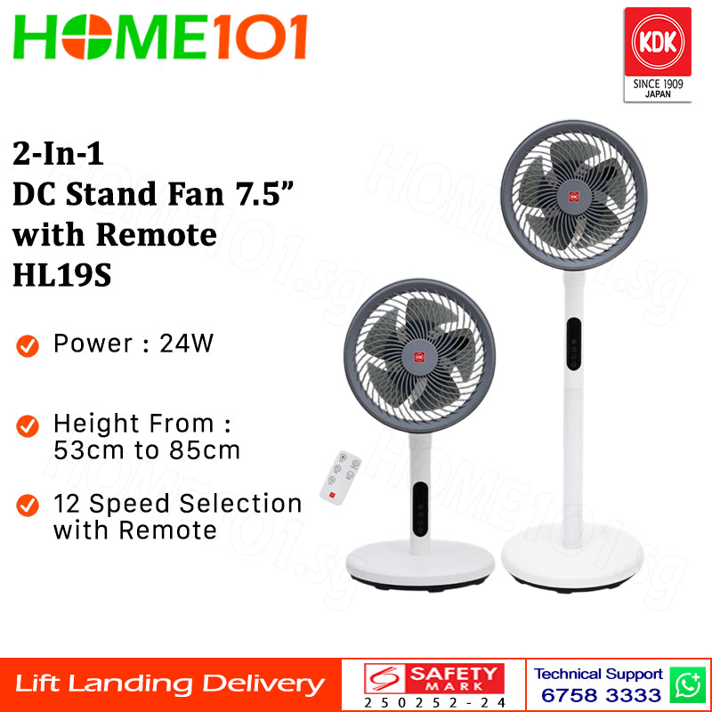 KDK 2-In-1 DC Stand Fan 7.5" with Remote HL19S