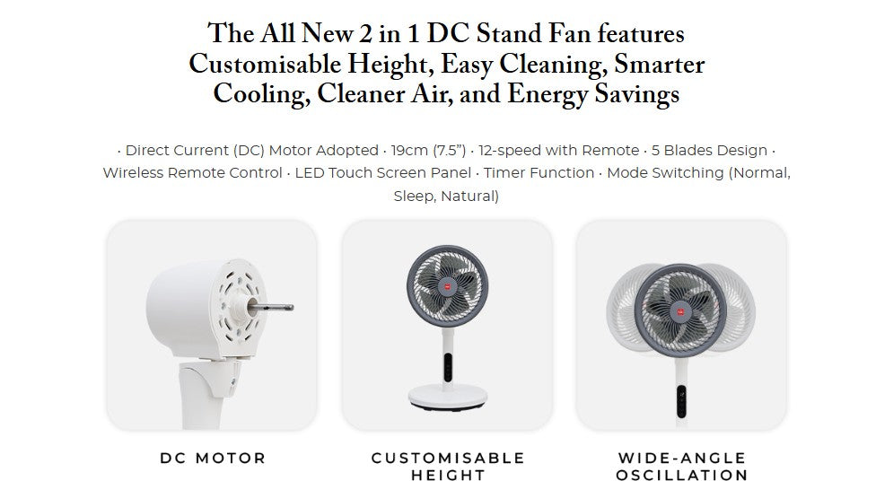 KDK 2-In-1 DC Stand Fan 7.5" with Remote HL19S