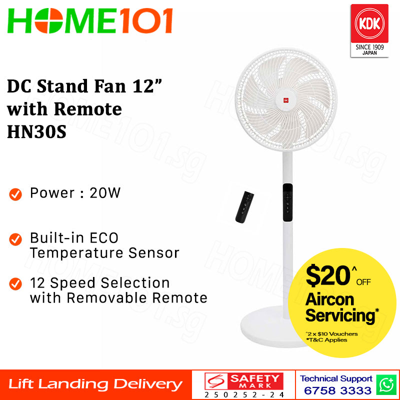PRE-ORDER (ETA END JULY) KDK DC Stand Fan 12" with Remote HN30S