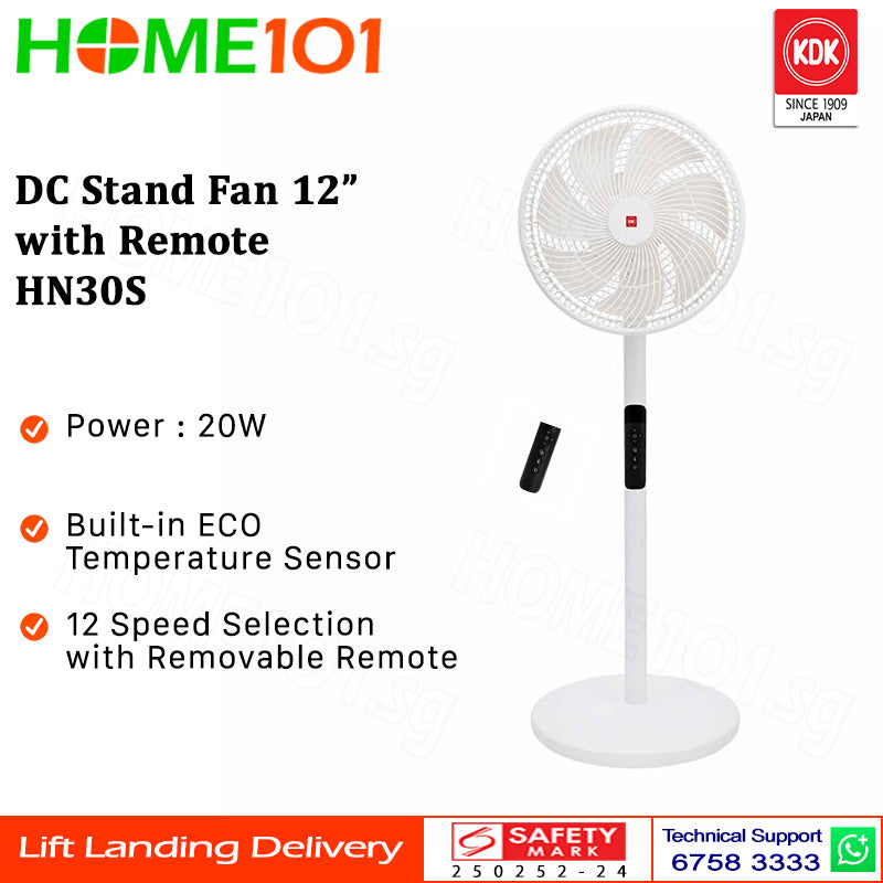 PRE-ORDER (ETA END JULY) KDK DC Stand Fan 12" with Remote HN30S