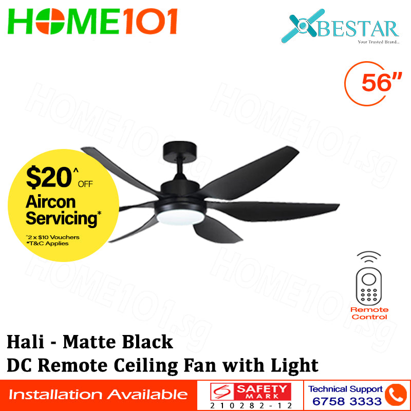 Bestar DC Motor Ceiling Fan with Remote Control & Light 48"/56” Hali