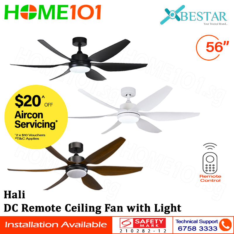 Bestar DC Motor Ceiling Fan with Remote Control & Light 48"/56” Hali