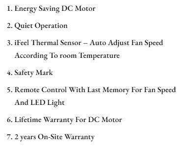 ($1 REPLACEMENT) Bestar DC Motor Ceiling Fan with Remote Control & Light 48"/56ā Hali