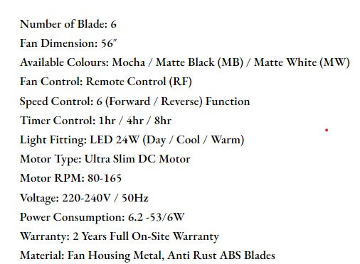($1 REPLACEMENT) Bestar DC Motor Ceiling Fan with Remote Control & Light 48"/56ā Hali
