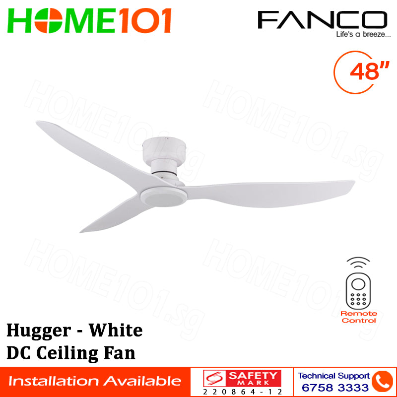 Fanco DC Motor Ceiling Fan with LED Light (Optional) & Remote Control 48" Hugger