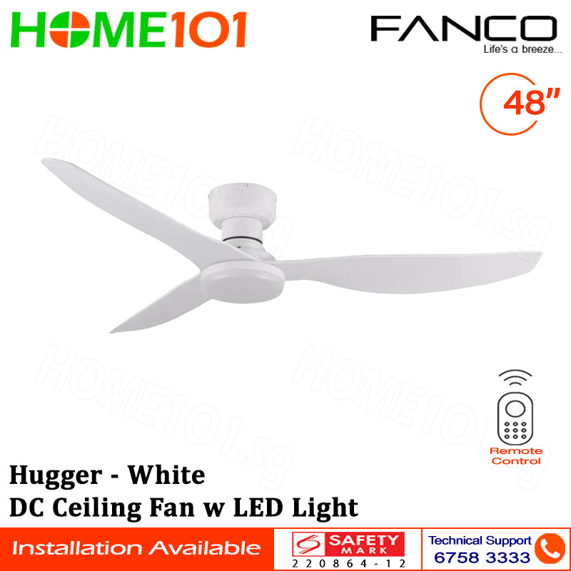 Fanco DC Motor Ceiling Fan with LED Light (Optional) & Remote Control 48" Hugger