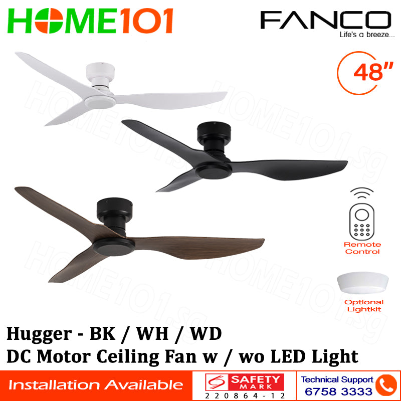 Fanco DC Motor Ceiling Fan with LED Light (Optional) & Remote Control 48" Hugger