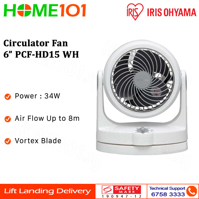 Iris Ohyama Circulator Fan 6" PCF-HD15 WH