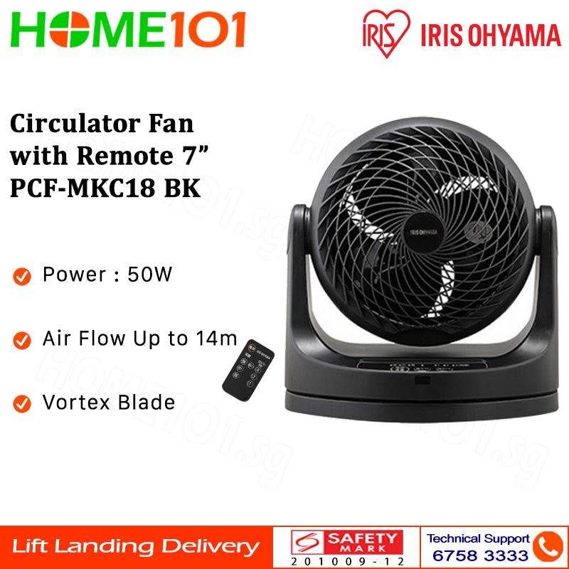 Iris Ohyama Circulator Fan with Remote 7" PCF-MKC18 BK