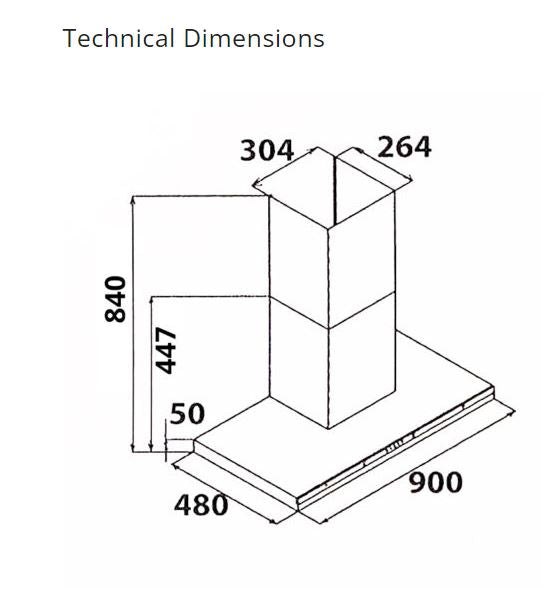 Tecno Matte Black Chimney Hood 90cm KA 2238BK