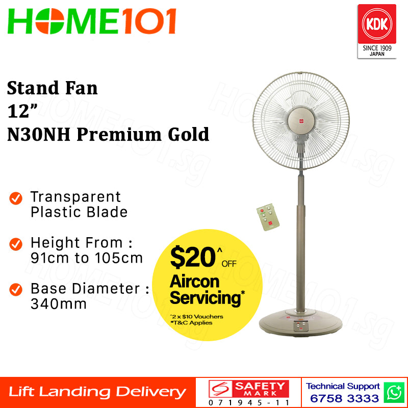 KDK Living Fan 30cm Plastic Blade w/Remote Control N30NH