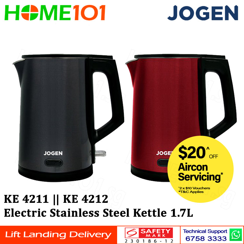 Jogen Electric Stainless Steel Kettle 1.7L KE 4211 - Red || KE 4212 - Blue