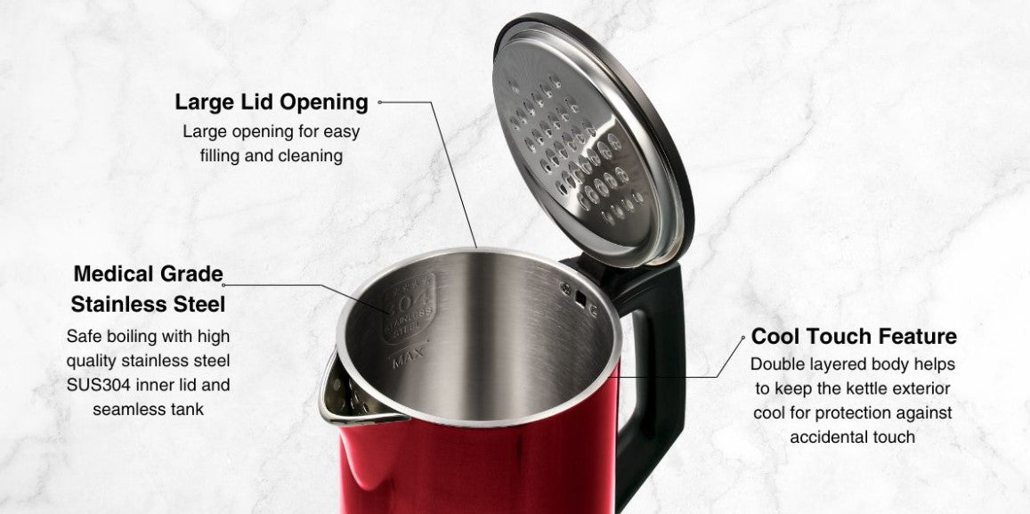 Jogen Electric Stainless Steel Kettle 1.9L KE 4213 - Red || KE 4214 - Green